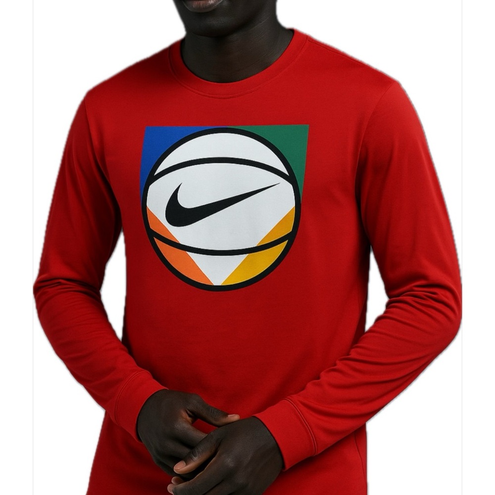 Nike Dri-Fit Long Sleeve Athletic Tee Men’s L – Red Basketball Graphic Top Men